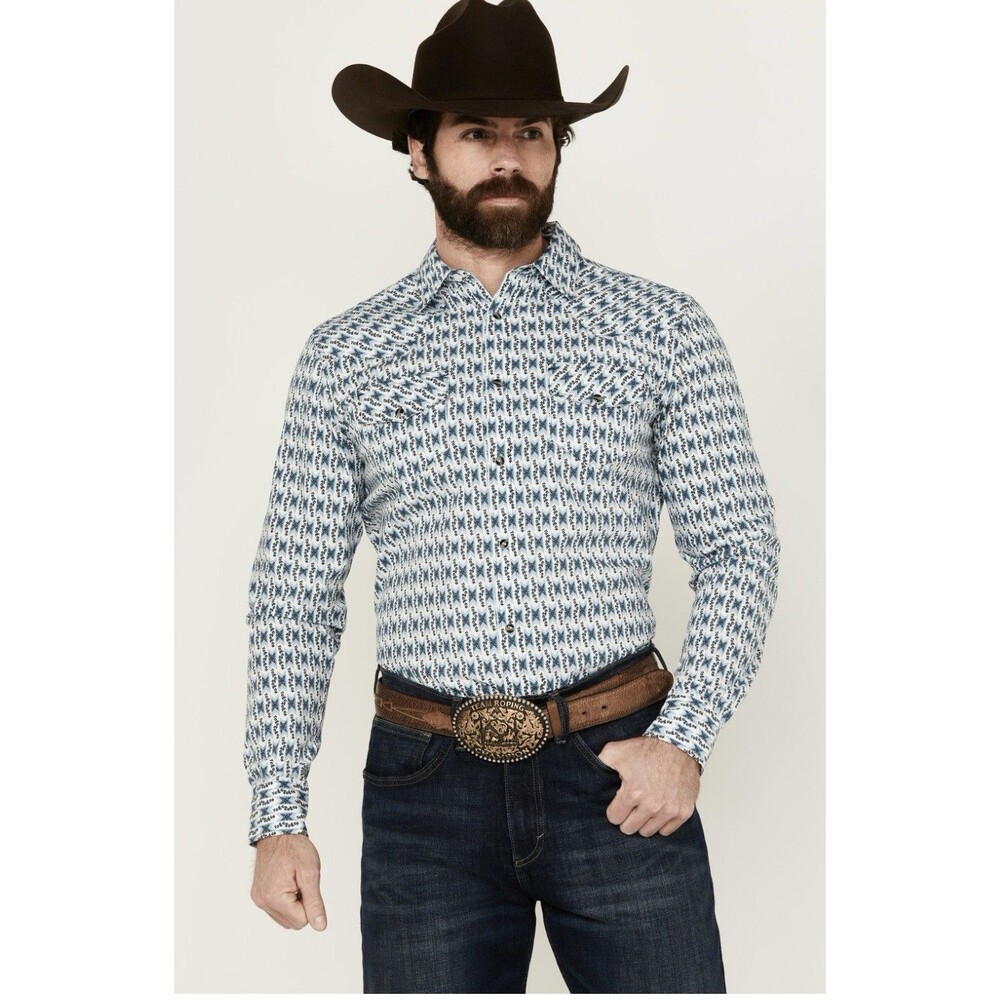 Gibson Men’s Medium Shirt Floral Pearl Snap Long Sleeve Button Down Western Blue